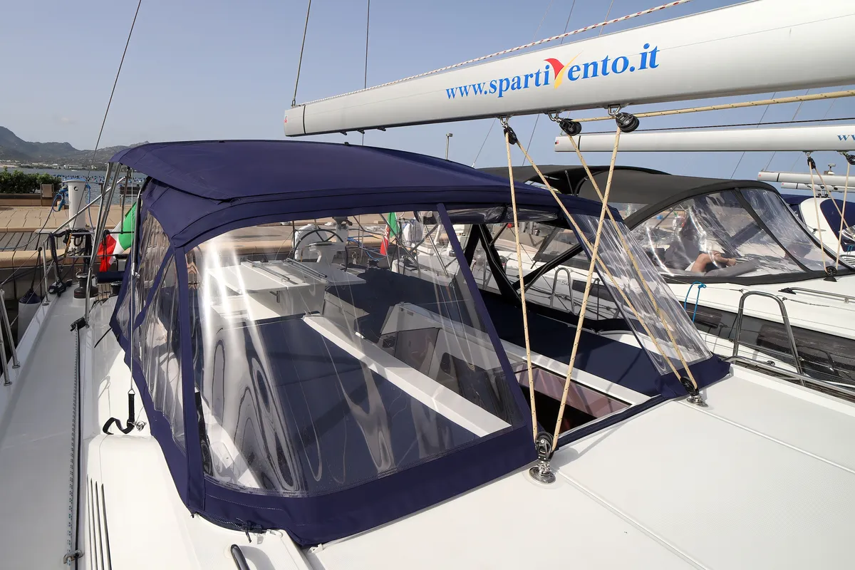 Deck of Briseide - Comfort line, a Beneteau Oceanis 51.1 sailboat at Olbia, Italy