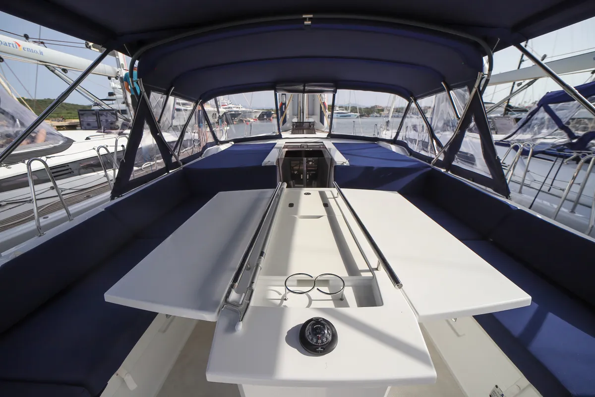 Cockpit of Briseide - Comfort line, a Beneteau Oceanis 51.1 sailboat at Olbia, Italy
