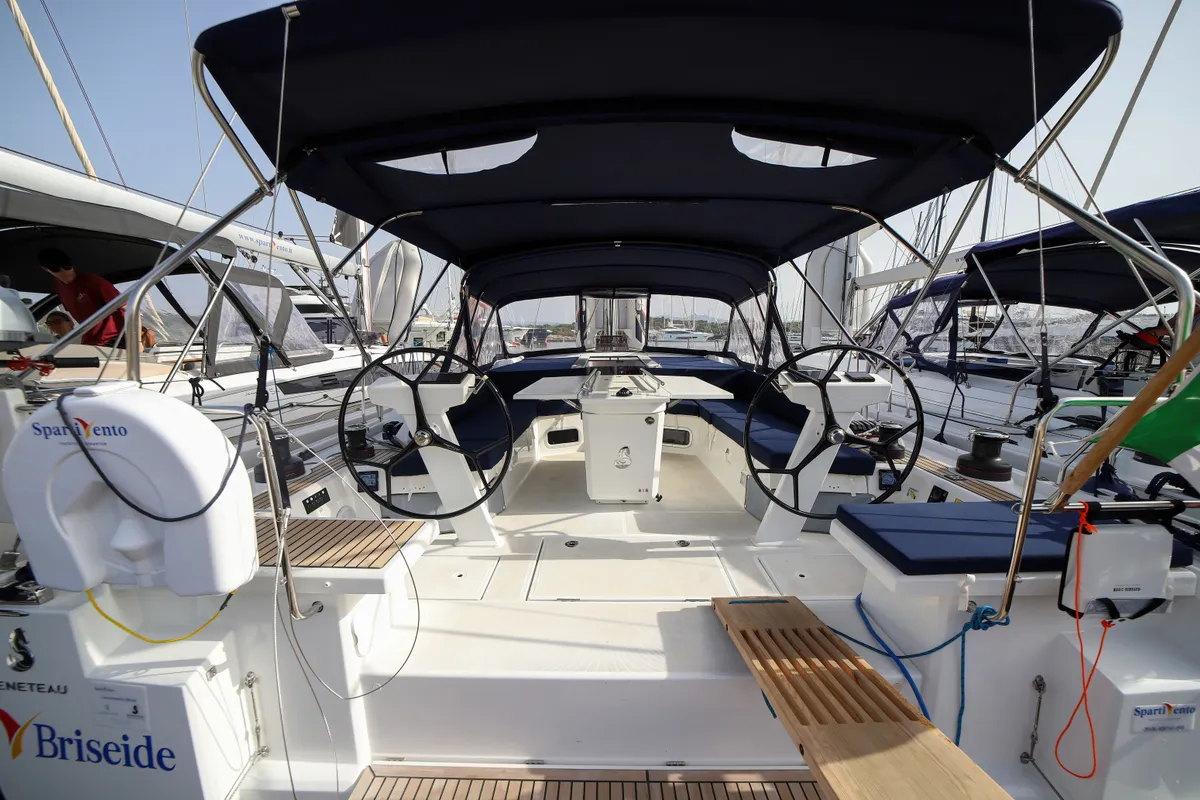Cockpit of Briseide - Comfort line, a Beneteau Oceanis 51.1 sailboat at Olbia, Italy