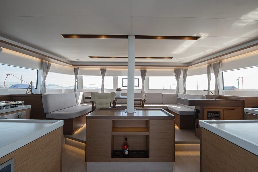 Salon of For Sail Again, a Lagoon 50 catamaran at Kos, Greece