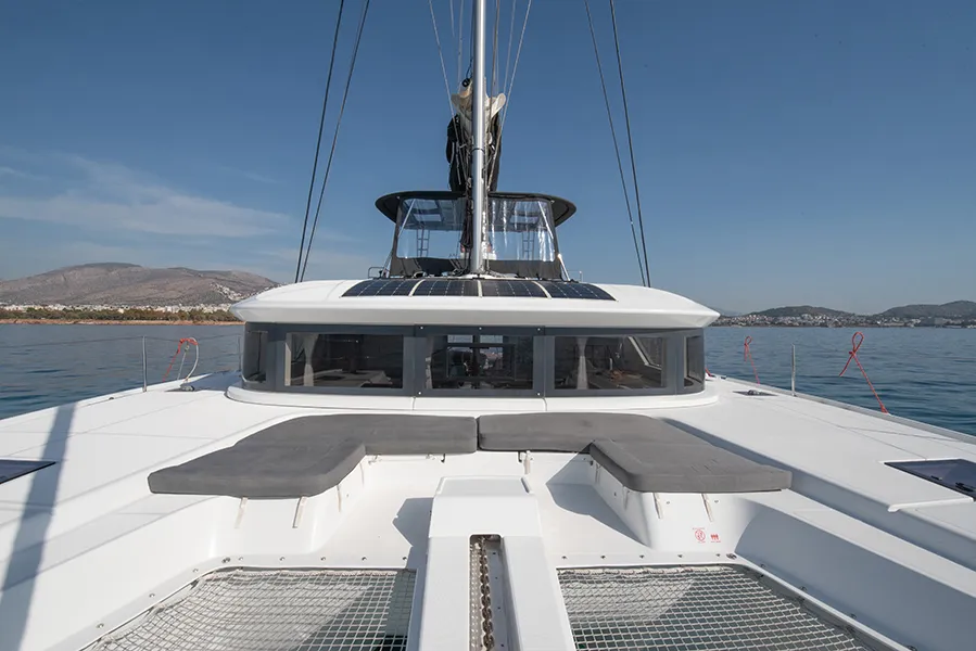 Deck of For Sail Again, a Lagoon 50 catamaran at Kos, Greece