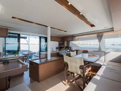 Galley of For Sail Again, a Lagoon 50 catamaran at Kos, Greece