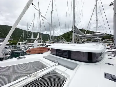 Deck of Island Riff, a Lagoon 42 catamaran at Road Town, British Virgin Islands