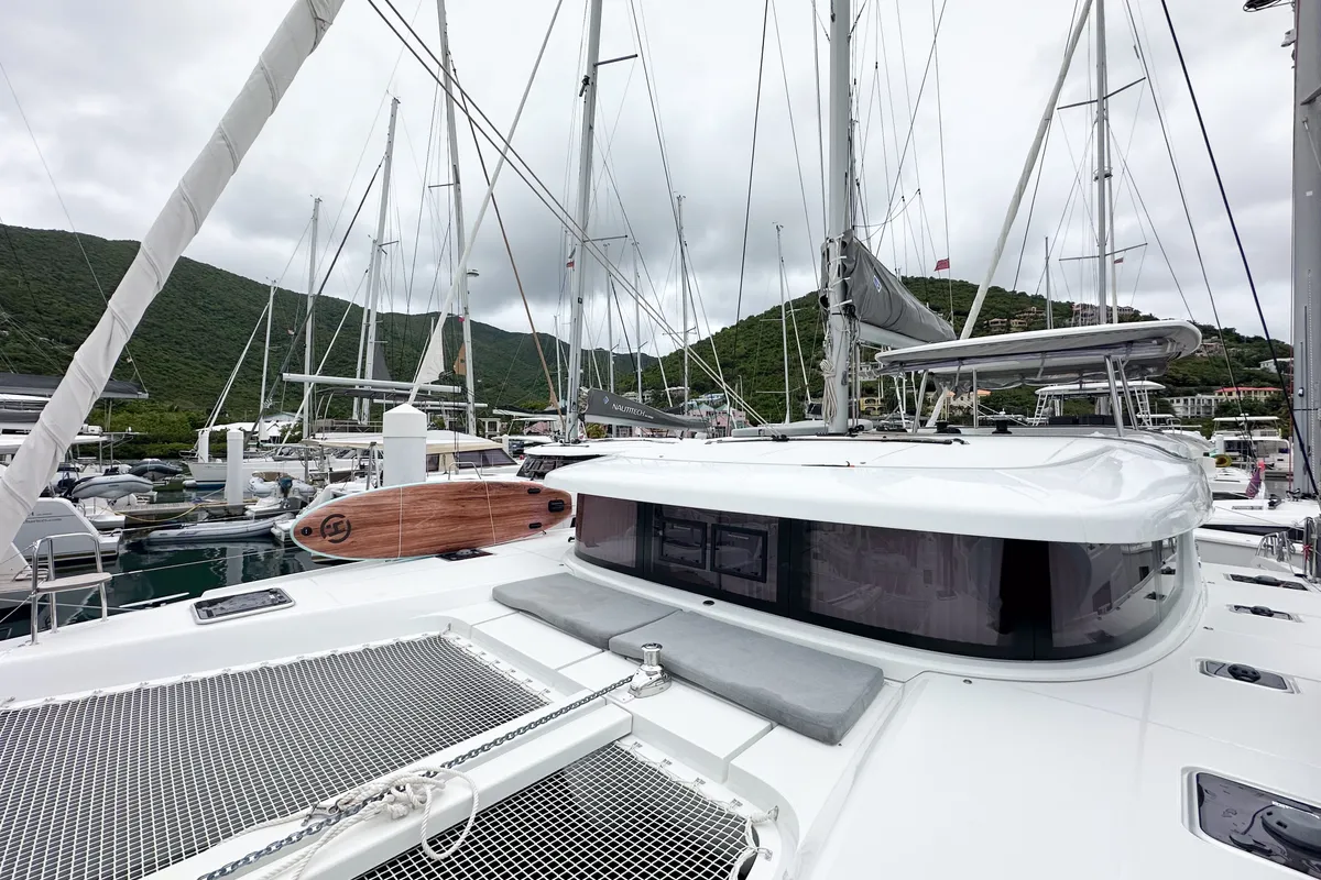 Deck of Island Riff, a Lagoon 42 catamaran at Road Town, British Virgin Islands