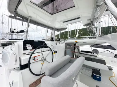Cockpit of Island Riff, a Lagoon 42 catamaran at Road Town, British Virgin Islands