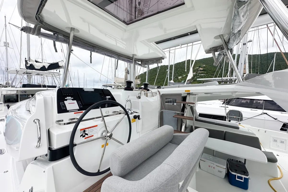 Cockpit of Island Riff, a Lagoon 42 catamaran at Road Town, British Virgin Islands