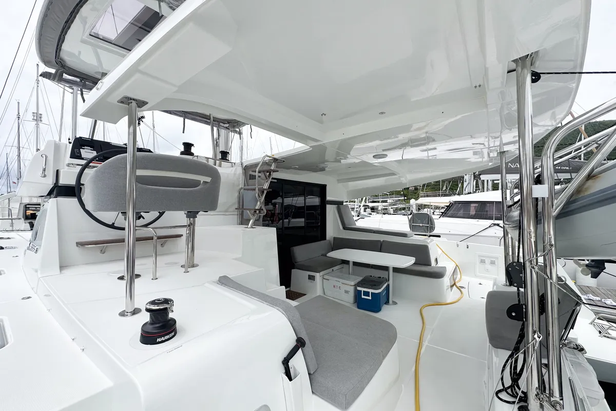 Deck of Island Riff, a Lagoon 42 catamaran at Road Town, British Virgin Islands