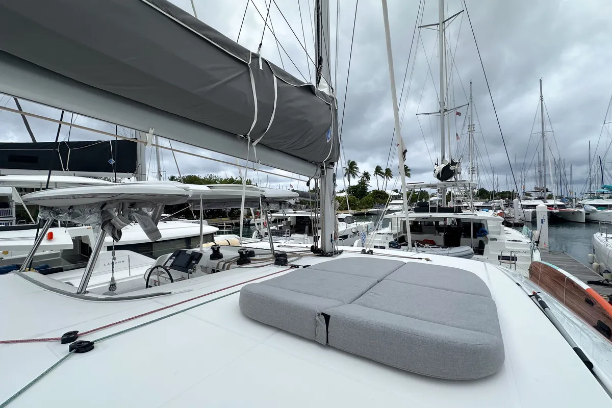 Deck of Island Riff, a Lagoon 42 catamaran at Road Town, British Virgin Islands