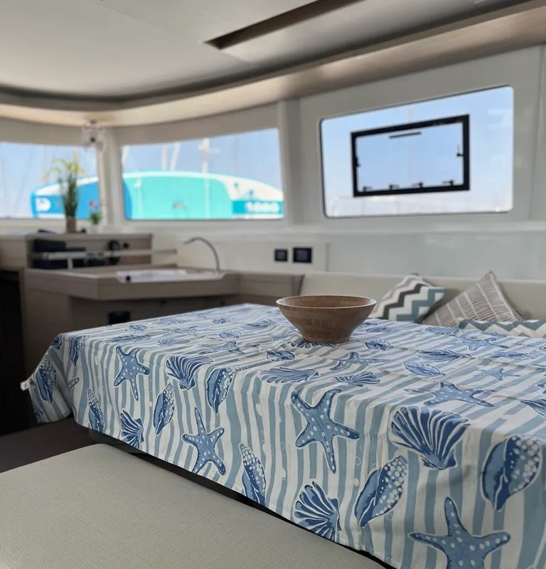 Salon of Aelia, a Lagoon 46 catamaran at Athens, Greece