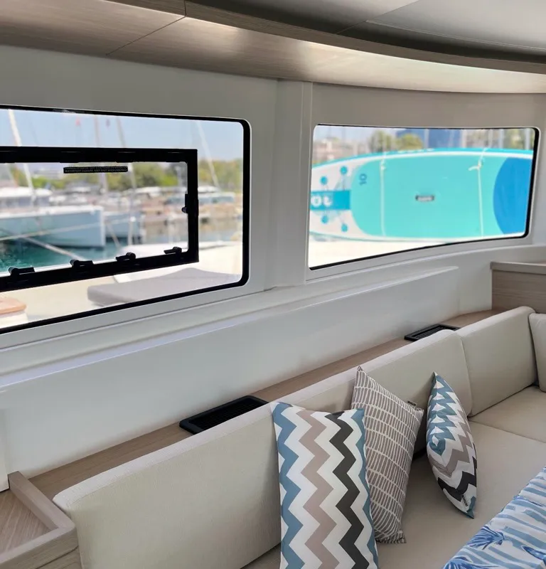 Salon of Aelia, a Lagoon 46 catamaran at Athens, Greece