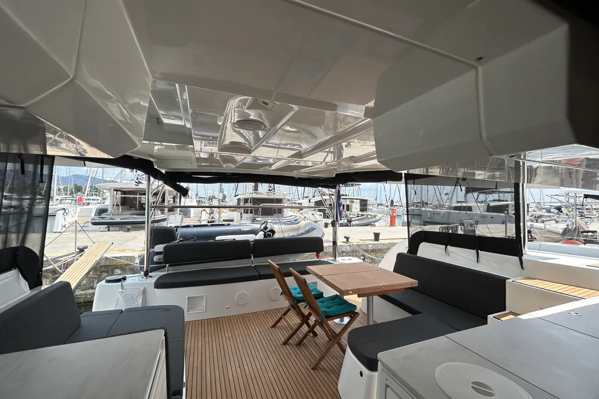 Deck of Aelia, a Lagoon 46 catamaran at Athens, Greece
