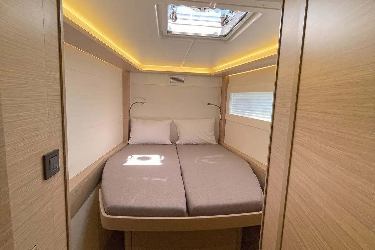 Cabin on Aelia, a Lagoon 46 catamaran at Athens, Greece