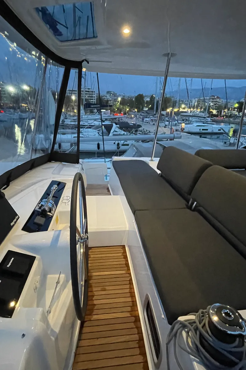 Cockpit of Aelia, a Lagoon 46 catamaran at Athens, Greece