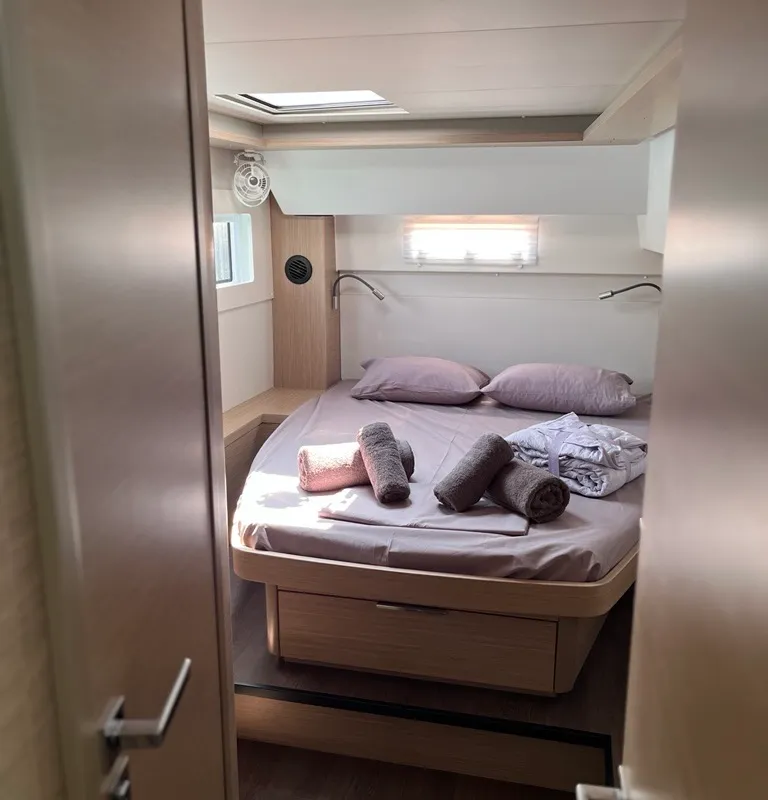 Cabin on Aelia, a Lagoon 46 catamaran at Athens, Greece