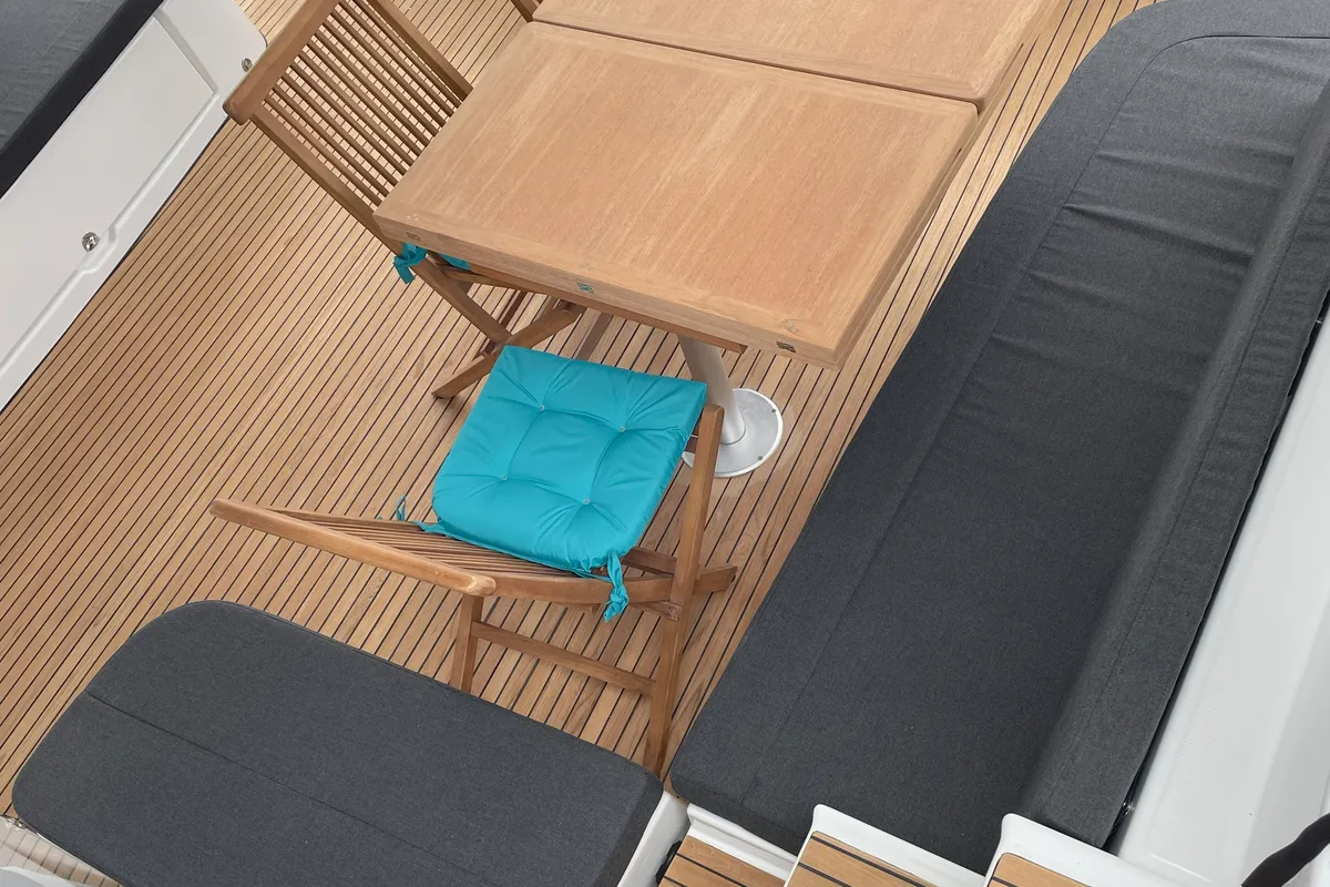 Deck of Aelia, a Lagoon 46 catamaran at Athens, Greece