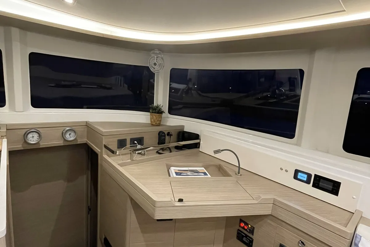 Cockpit of Aelia, a Lagoon 46 catamaran at Athens, Greece