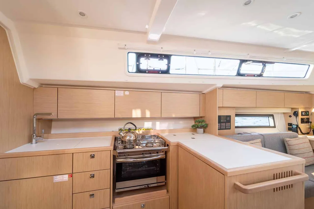Galley of Vento Estivo, a Bavaria C42 sailboat at Grad Šibenik, Croatia