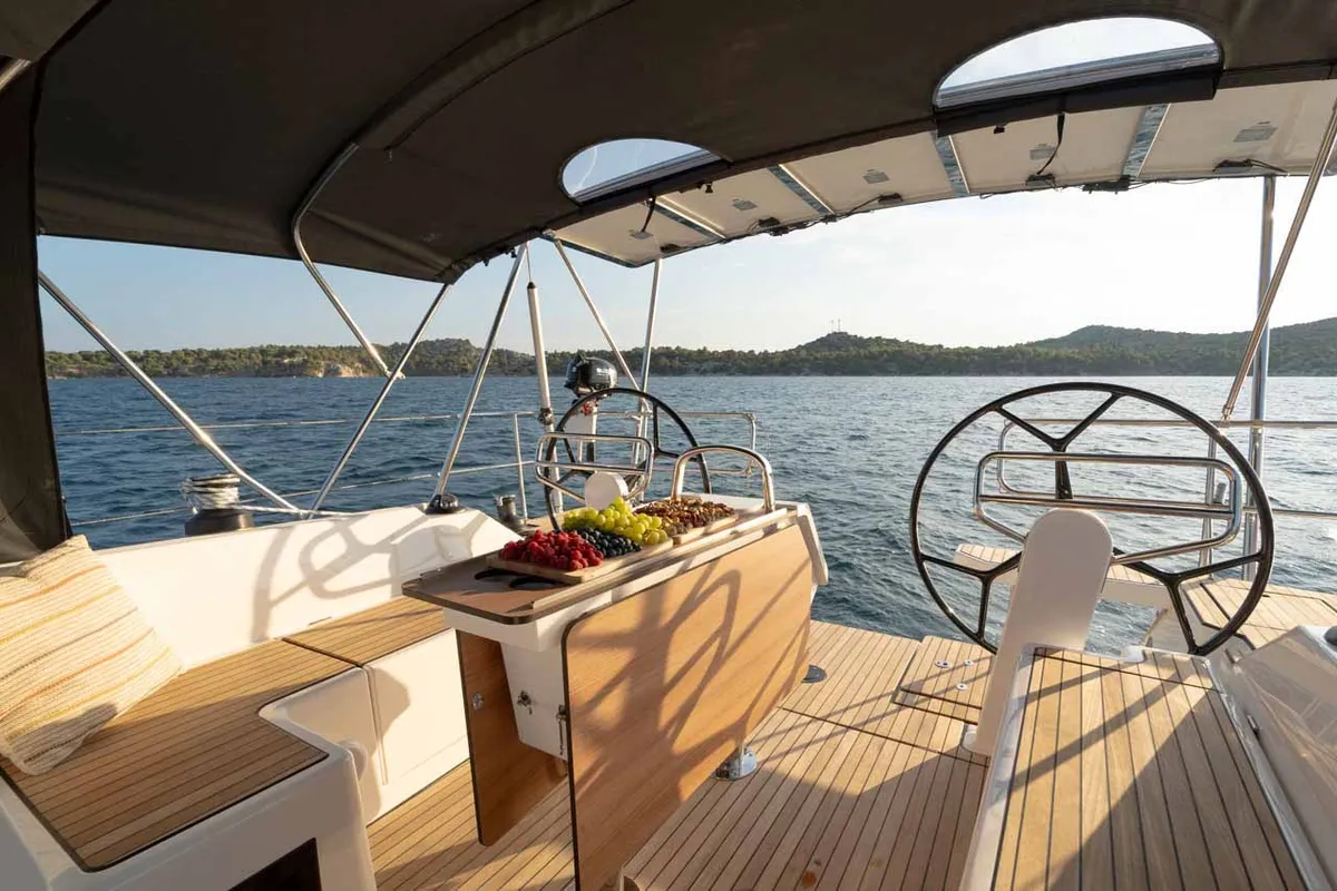 Cockpit of Vento Estivo, a Bavaria C42 sailboat at Grad Šibenik, Croatia