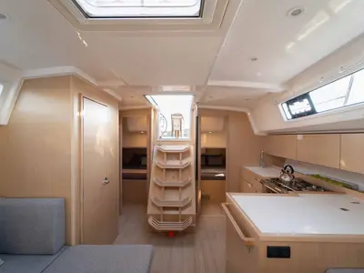 Salon of Vento Estivo, a Bavaria C42 sailboat at Grad Šibenik, Croatia