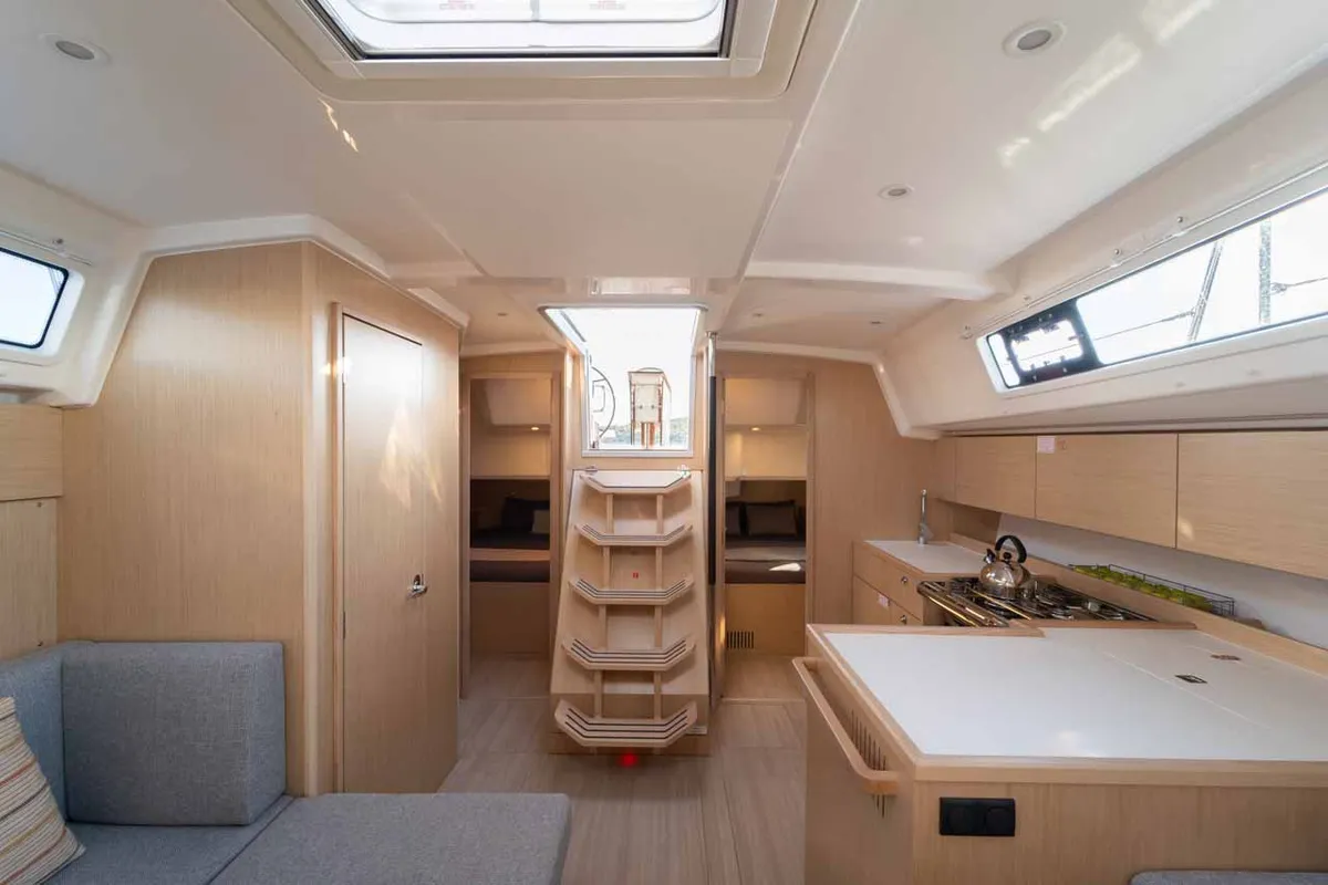 Salon of Vento Estivo, a Bavaria C42 sailboat at Grad Šibenik, Croatia