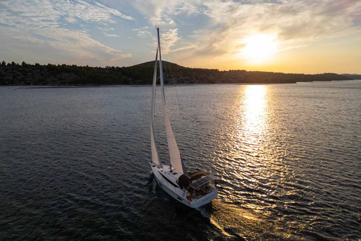 Exterior view of Vento Estivo, a Bavaria C42 sailboat at Grad Šibenik, Croatia