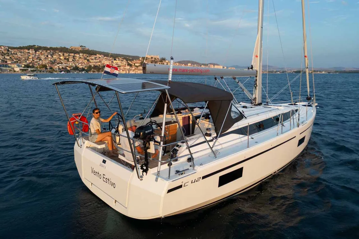 Exterior view of Vento Estivo, a Bavaria C42 sailboat at Grad Šibenik, Croatia