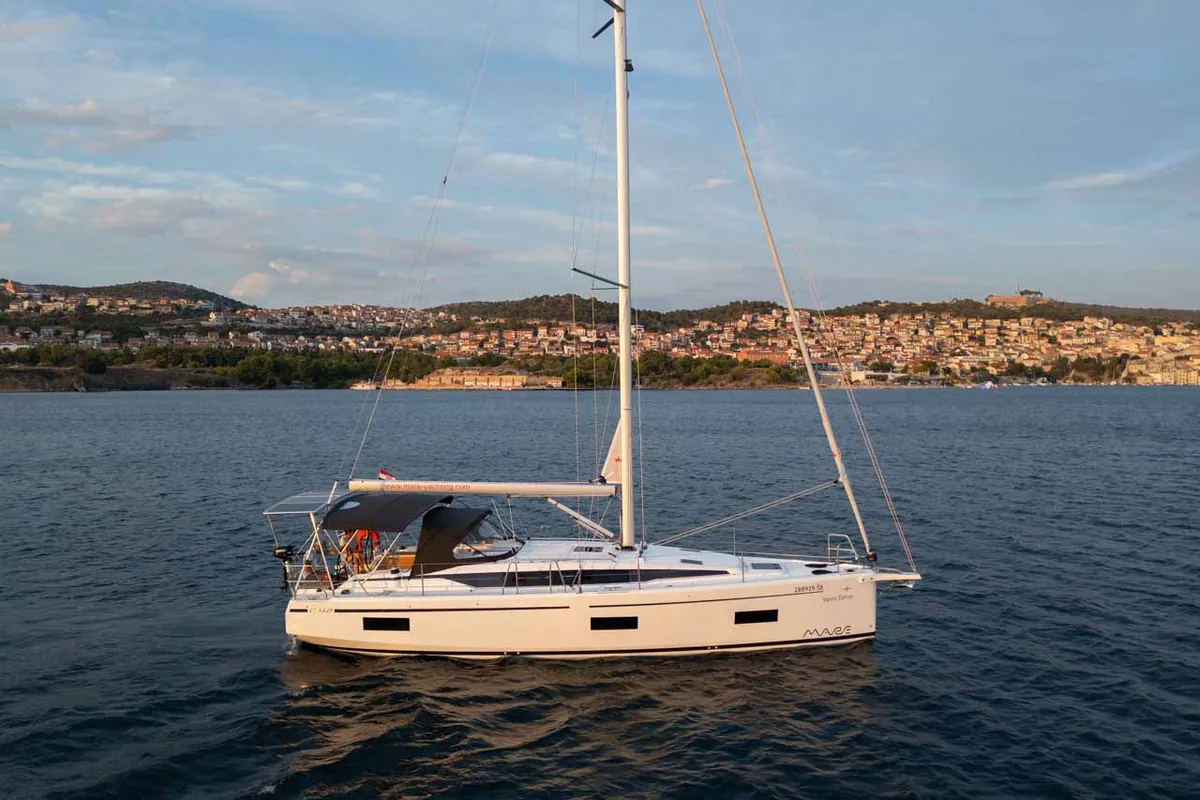 Exterior view of Vento Estivo, a Bavaria C42 sailboat at Grad Šibenik, Croatia