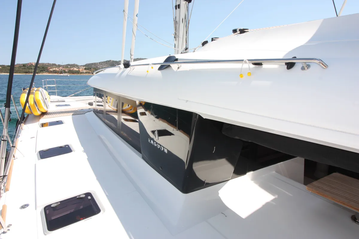 Exterior view of The Sun (TOR), a Lagoon 620 catamaran at Road Town, British Virgin Islands