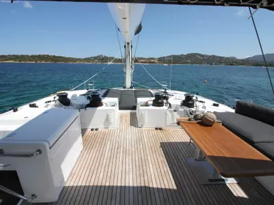 Deck of The Sun (TOR), a Lagoon 620 catamaran at Road Town, British Virgin Islands