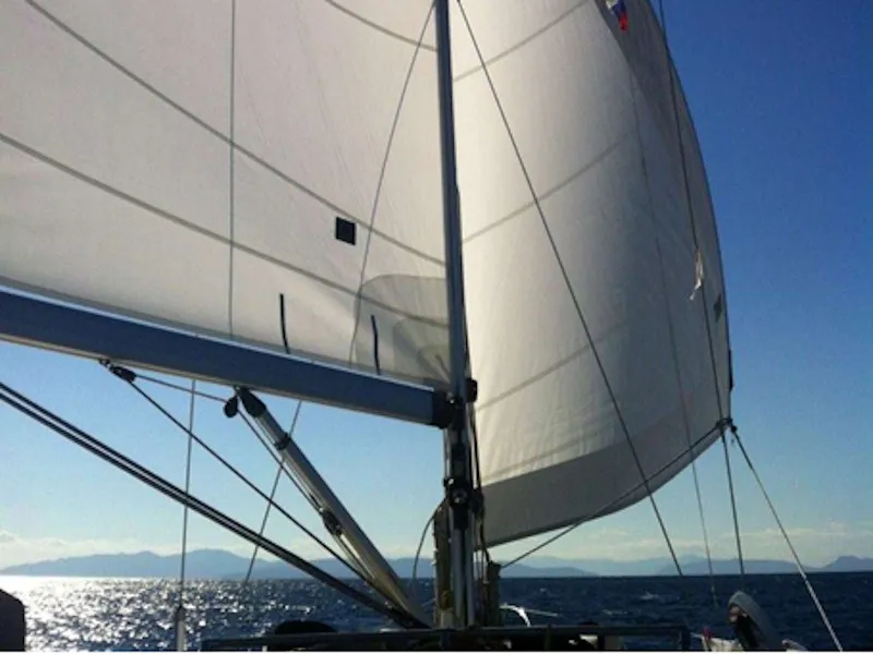 Deck of NAIADA , a Elan Impression 384 sailboat at Piraeus, Greece