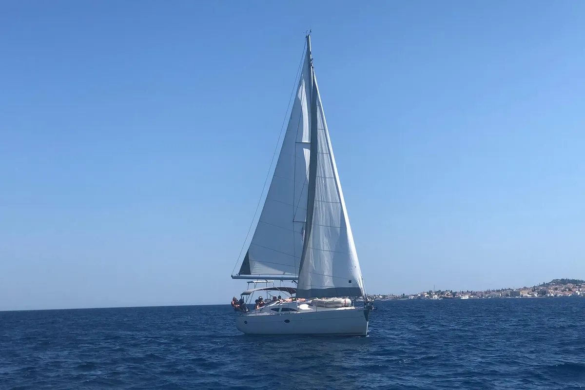 Exterior view of NAIADA , a Elan Impression 384 sailboat at Piraeus, Greece