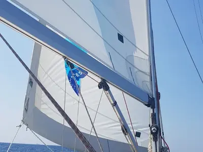 Deck of NAIADA , a Elan Impression 384 sailboat at Piraeus, Greece