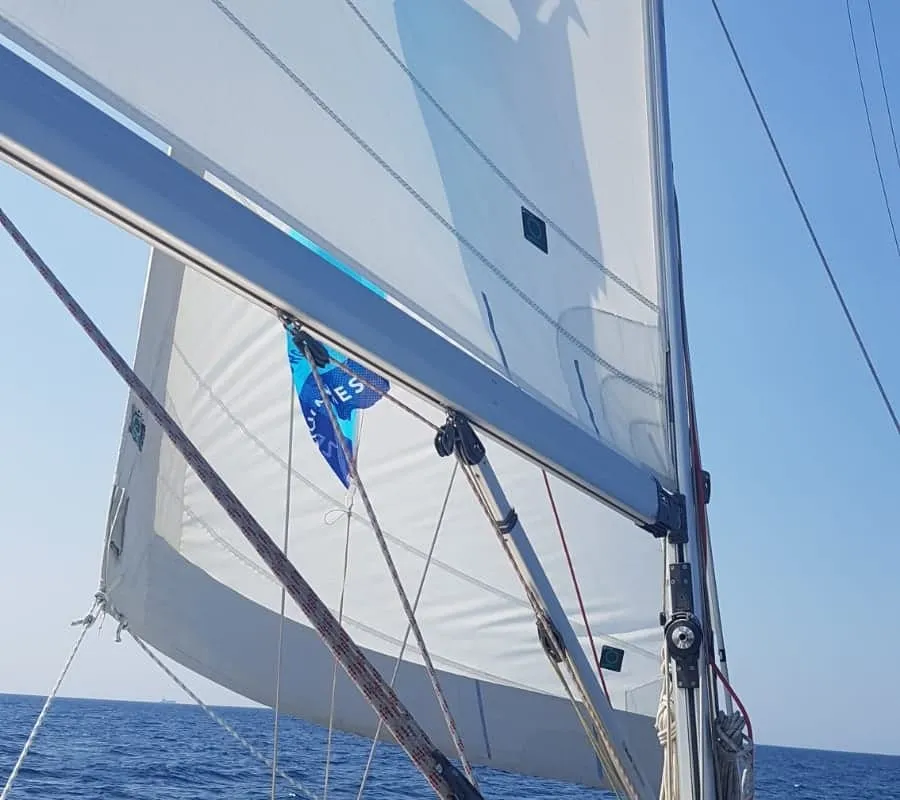 Deck of NAIADA , a Elan Impression 384 sailboat at Piraeus, Greece