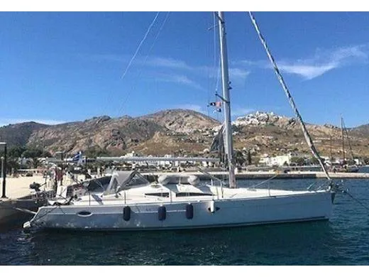 Exterior view of NAIADA , a Elan Impression 384 sailboat at Piraeus, Greece