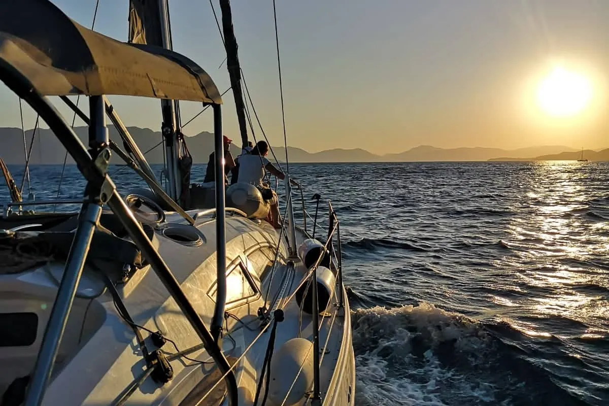 Deck of NAIADA , a Elan Impression 384 sailboat at Piraeus, Greece