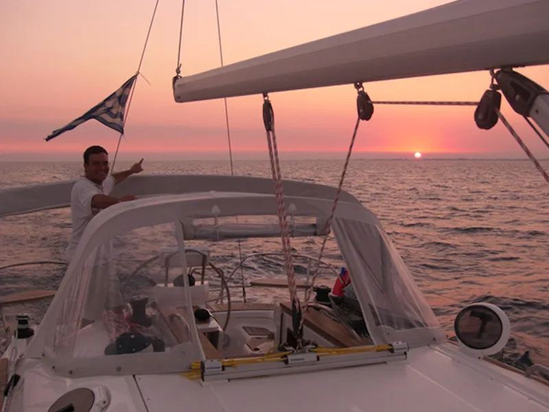 Cockpit of NAIADA , a Elan Impression 384 sailboat at Piraeus, Greece