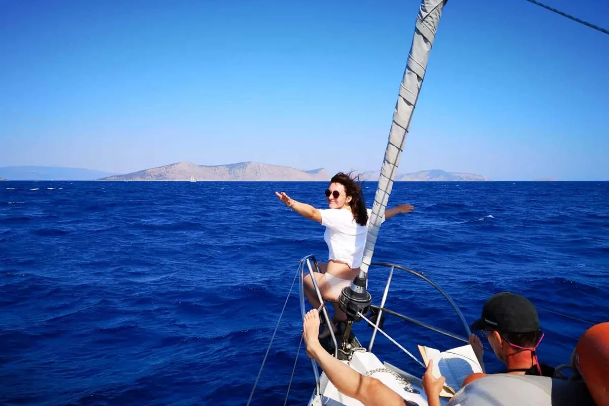 Deck of NAIADA , a Elan Impression 384 sailboat at Piraeus, Greece