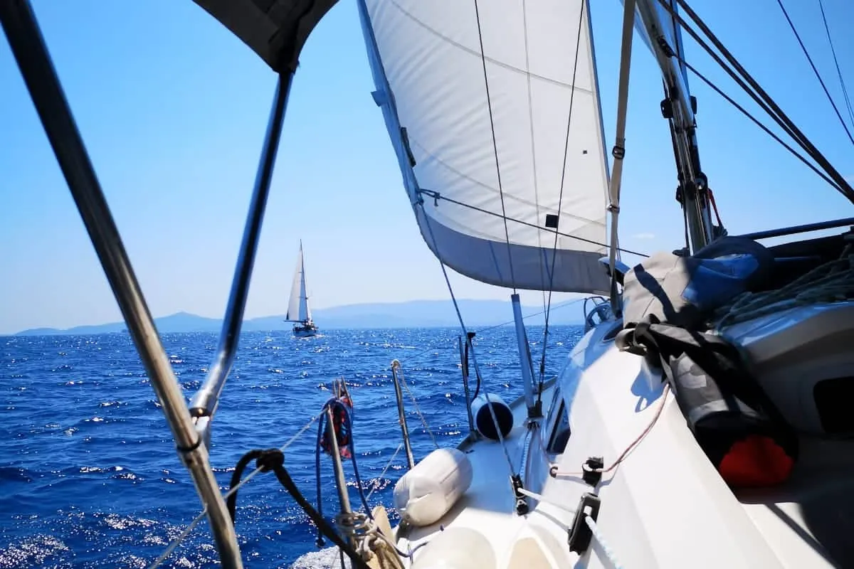 Deck of NAIADA , a Elan Impression 384 sailboat at Piraeus, Greece