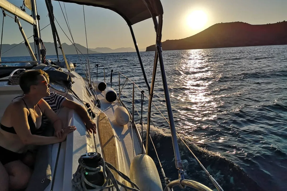 Deck of NAIADA , a Elan Impression 384 sailboat at Piraeus, Greece
