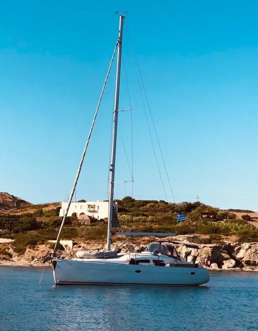 Exterior view of NAIADA , a Elan Impression 384 sailboat at Piraeus, Greece