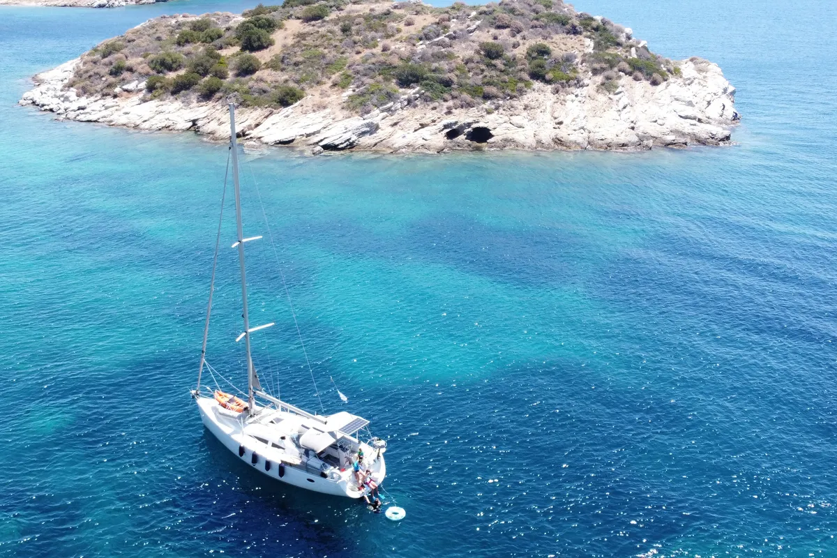 Exterior view of NAIADA , a Elan Impression 384 sailboat at Piraeus, Greece