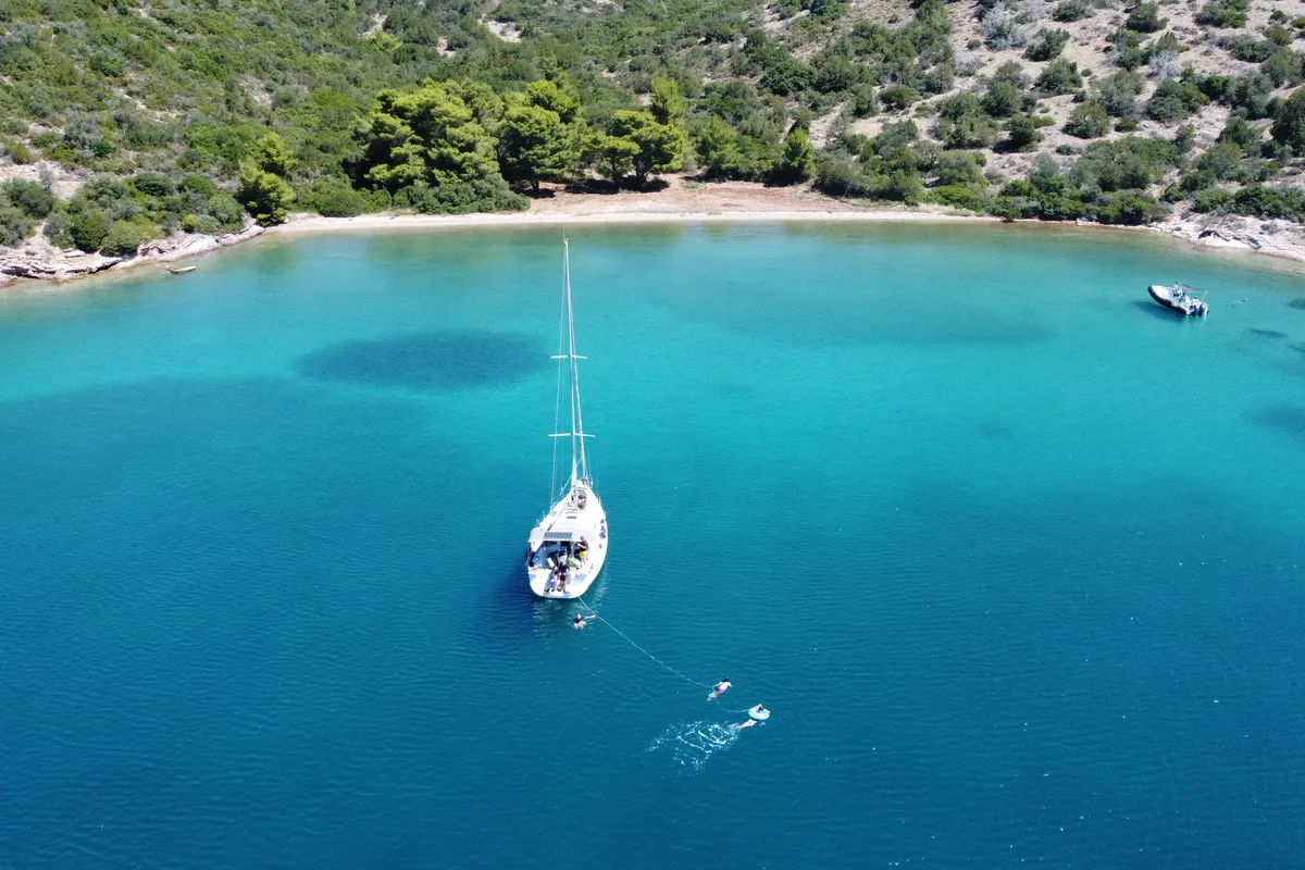 Exterior view of NAIADA , a Elan Impression 384 sailboat at Piraeus, Greece