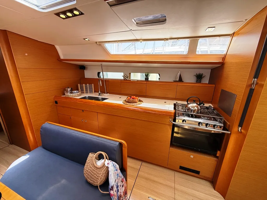 Galley of Kefi, a Jeanneau Sun Odyssey 469 sailboat at Municipal Unit of Ellomenos, Greece