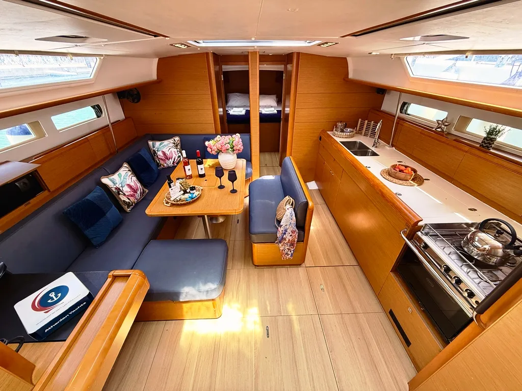 Salon of Kefi, a Jeanneau Sun Odyssey 469 sailboat at Municipal Unit of Ellomenos, Greece