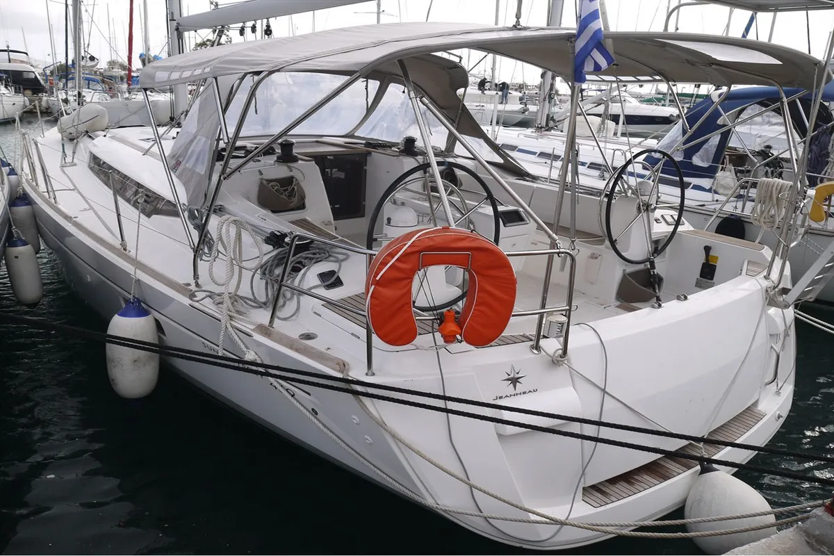 Exterior view of Kefi, a Jeanneau Sun Odyssey 469 sailboat at Municipal Unit of Ellomenos, Greece