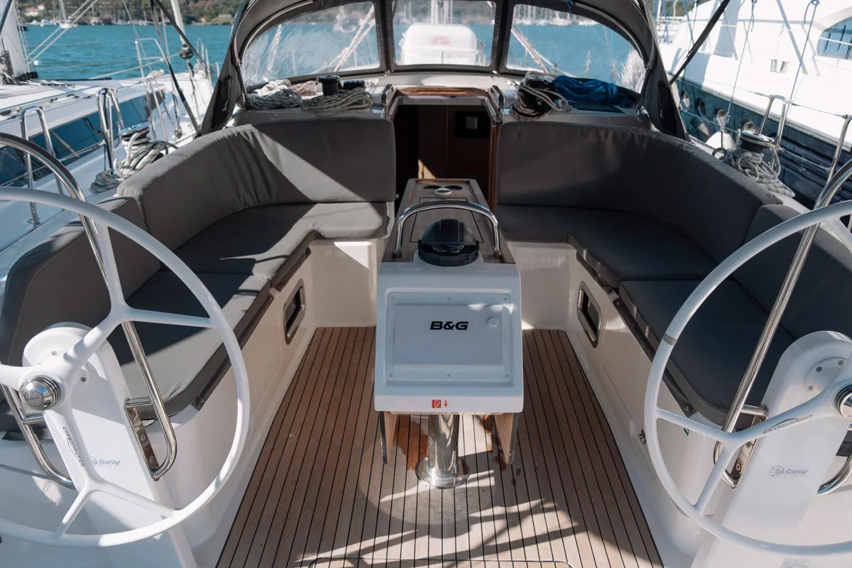 Cockpit of Istanbul, a Bavaria Cruiser 46 sailboat at Fethiye, Turkey