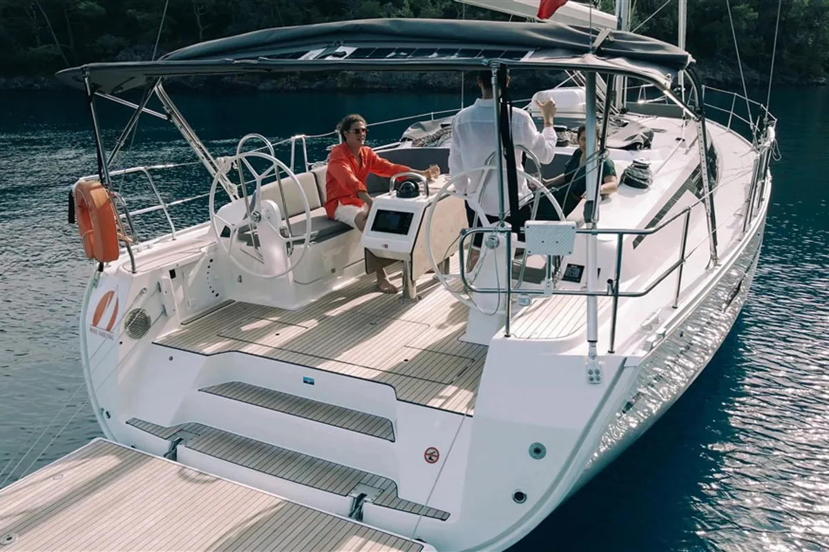 Deck of Istanbul, a Bavaria Cruiser 46 sailboat at Fethiye, Turkey
