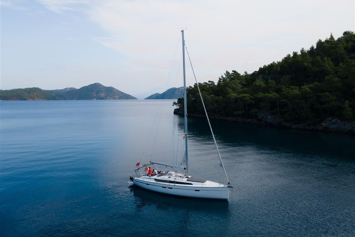 Exterior view of Istanbul, a Bavaria Cruiser 46 sailboat at Fethiye, Turkey