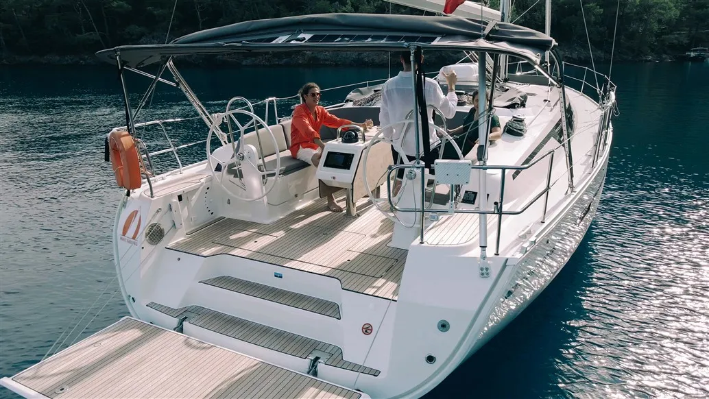 Cockpit of Istanbul, a Bavaria Cruiser 46 sailboat at Fethiye, Turkey