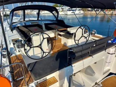 Cockpit of Promitheas, a Bavaria C57 sailboat at Athens, Greece